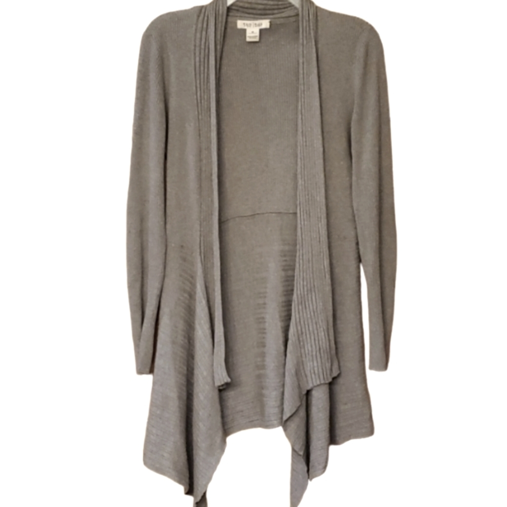WHBM Womans Grey Soft Waterfall Long‎ Sleeve Open Cardigan Size Medium